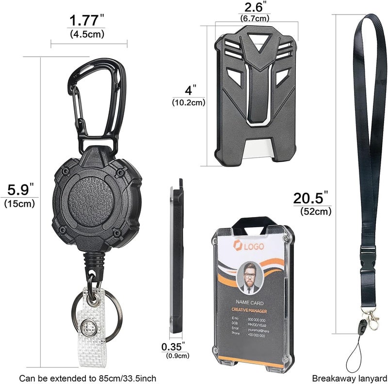AIDSOTOU Badge Holder Retractable Clip Heavy Duty Carabiner Badge Reel Keychain with Breakaway lanyards for id Badges Cool Tactical ID Cards Holder - Image 4
